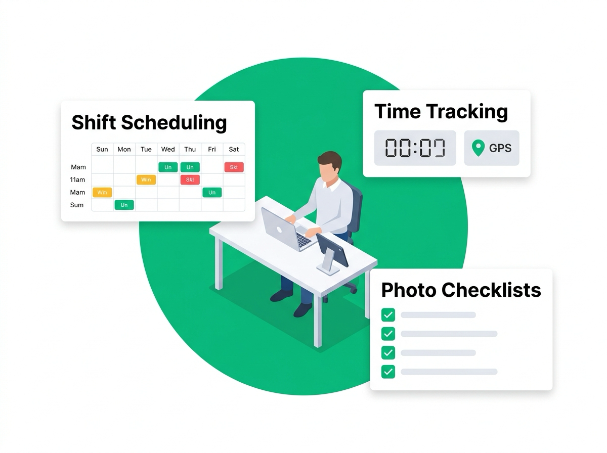 StaffSumo shift scheduling, GPS time tracking and photo-verified checklists